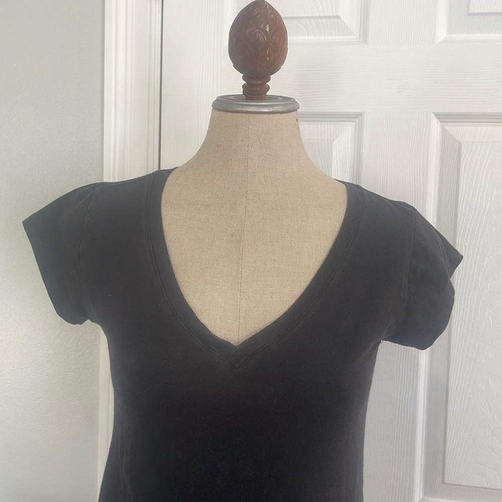 Active Basic Short Sleeve V-Neck Black Cotton Spa… - image 2